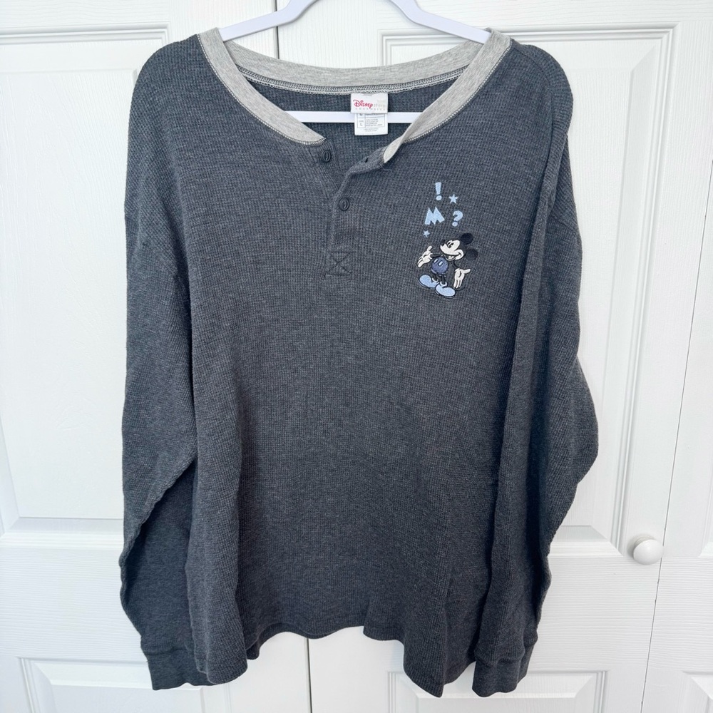 Vintage 90’s Disney Charcoal Henley Thermal Embroidered Shirt LARGE
